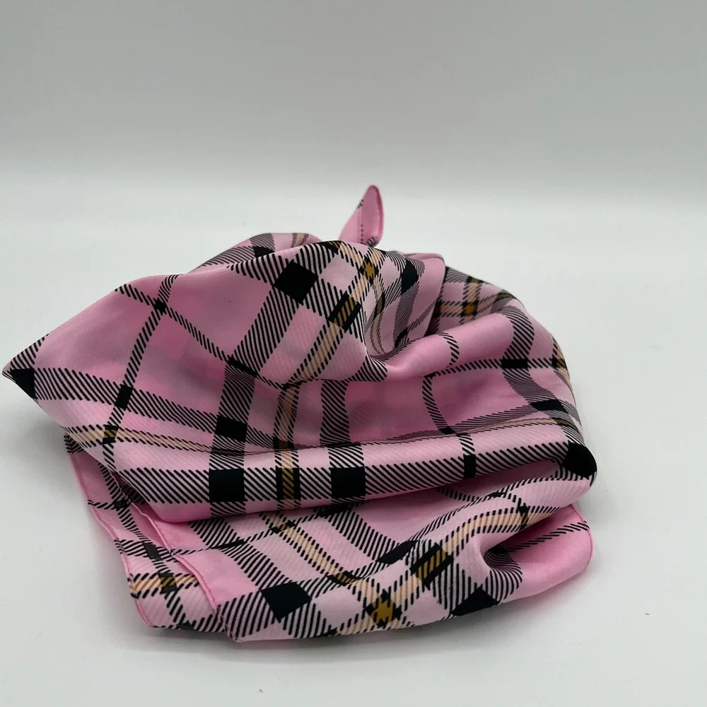 Tie Rack‎ Designer Pink Black Plaid Polyester Scarf Bandana Neck Square Career